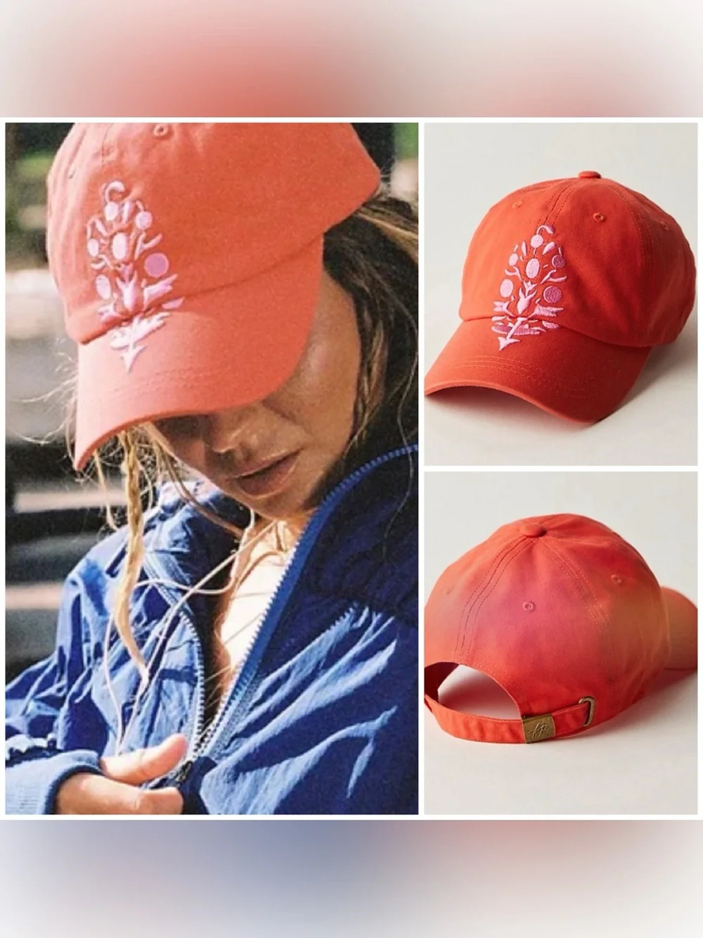 NWT Free People FP Movement Big Buti Baseball Cap hat - flame morning glory - OS